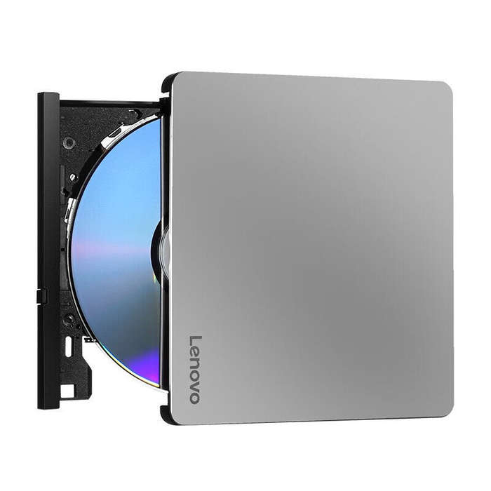 Silver - Lenovo DB85 External CD/DVD Drive 2-in-1 Type-C+USB CD DVD RW Drive Player Optical Burner D