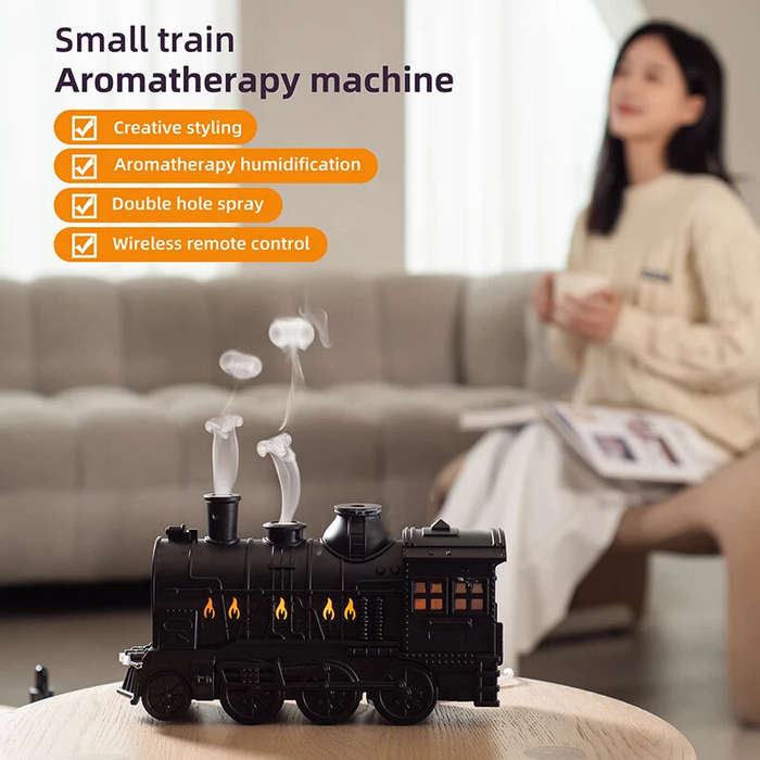 US Plug - 300ml Train Air Humidifier with Remote Control Ultrasonic Aromatherapy Diffusers Mist Make