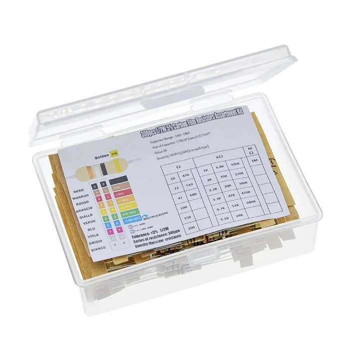 300PCS 30 Values Film Resistors Package 1/2W 5% 10R-1M Carbon Film Metal Resistors Assortment Kit Se