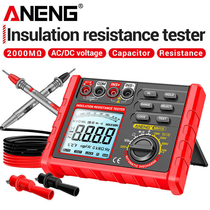 Red - ANENG MH15 Insulation Resistance Tester Digital Megohmmeter AC/DC Voltage 0-750V/1000V Capacit