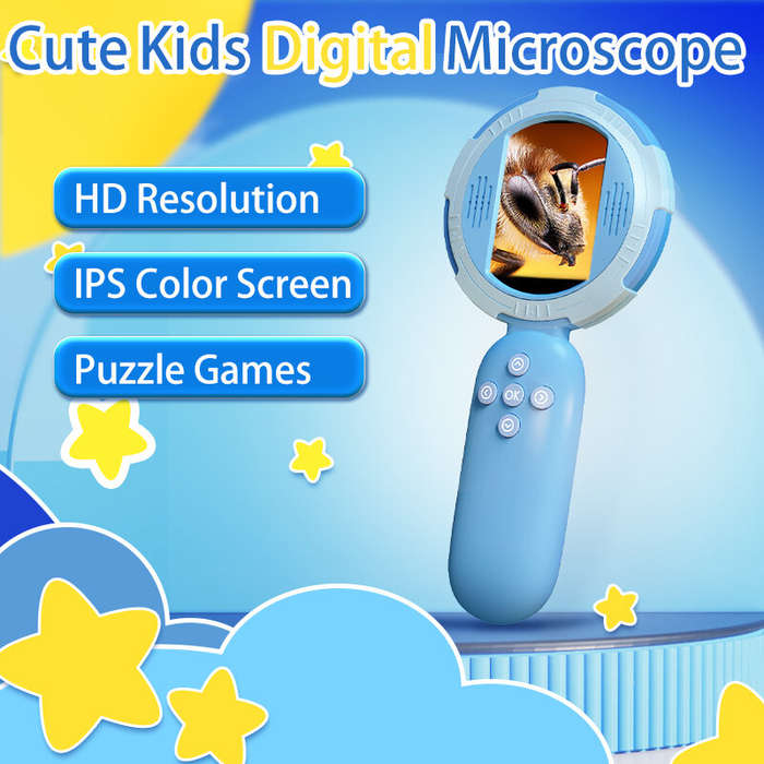 Blue - HM020C Handheld Digital Microscope HD IPS 2.0 Screen 8 LED Adjustable Lights Type-C Interface