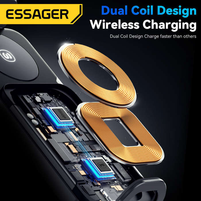 Grey - ESSAGER X01 15W Car Wireless Charger Air Outlet Dual Coil Mount Stand One-Click Switch Fast C