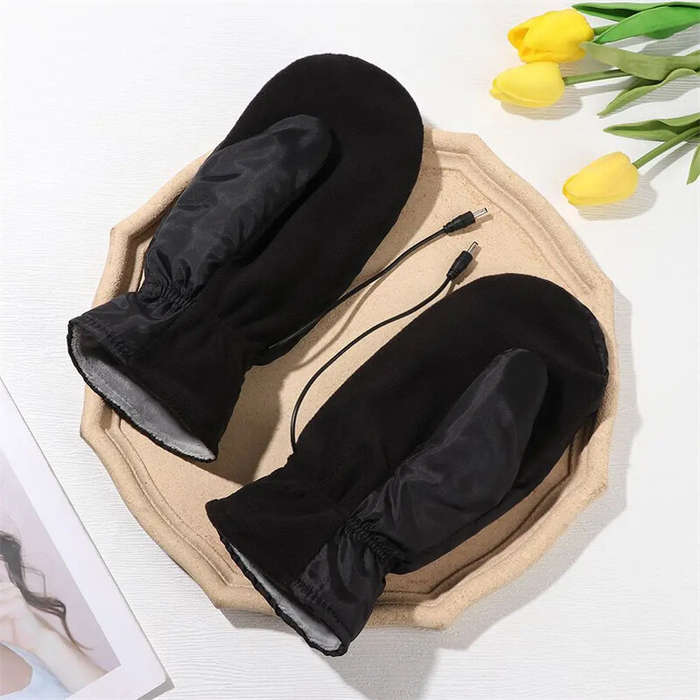 Black - TENGOO USB Electric Heated Mittens Gloves 3 Heating Temperature Adjustable Outdoor Sport Win