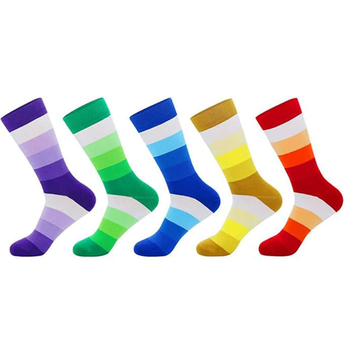 #01 - 5Pairs Men's Striped Colorblock Dress Socks, Comfortable Funny Novelty Crew Socks Plus Size, S
