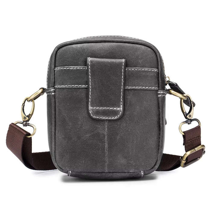 Khaki - BULLCAPTAIN Casual Sports Mini Genuine Leather Crossbody Bag Men Casual Functional Cowhide P
