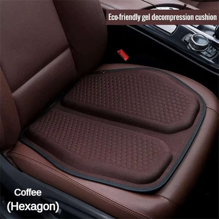 Coffee - 3D Cooling Gel Seat Cushion Honeycomb Design Anti-Slip Base Breathable Eco-Friendly Thick S