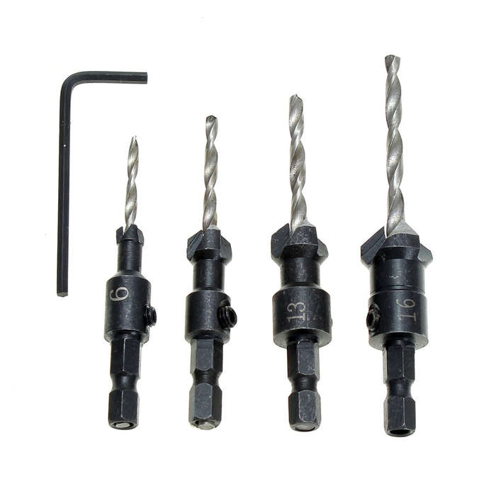 Drillpro DB-C2 4pcs Carpentry Countersink Drill Bit Set Wood Working Tools