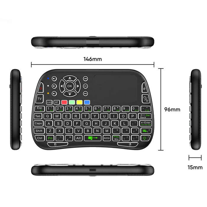 Black - M9 BT&2.4G Mini Wireless Keyboard 7-color Backlit Type-C Voice IR Learning Air Mouse Remote