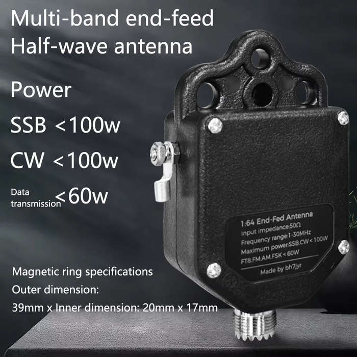 Black - Professional End Fed Antenna for Outdoor 4 Band 8 Band 1MHz to 30MHz 100W SSB FT8 FM CW Outd