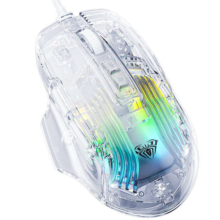 Transparent - AULA S80 Wired Gaming Mouse Transparent Ergonomic RGB Computer Mouse 7200 DPI for PC C