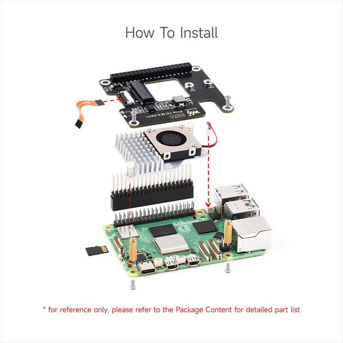 Black - For Raspberry Pi 5 PCIe to M.2 HAT NVME Expansion Board with 16P Cable GPIO Header Support A