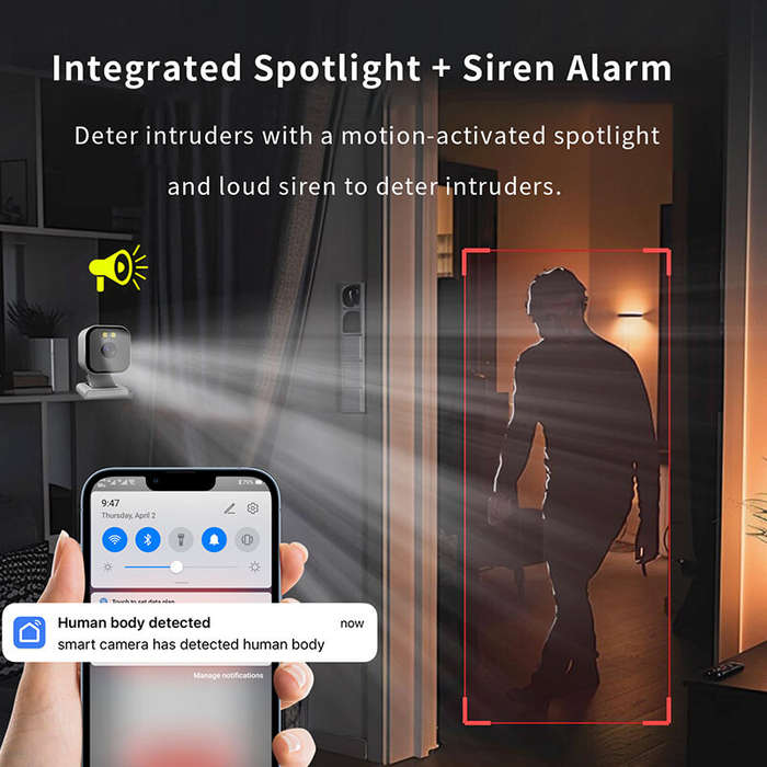 2MP - 2MP Wireless WiFi Security Camera Color Night Vision Two-Way Audio Motion Detect Spotlight Sir