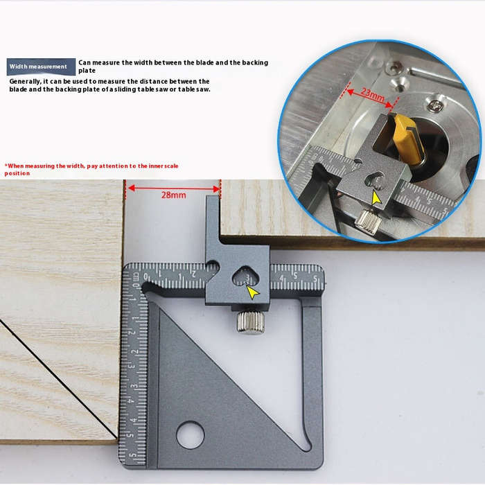 Silver - 45/90 Degree Marking Gauge with Height Width Diameter Measurement for Woodworking