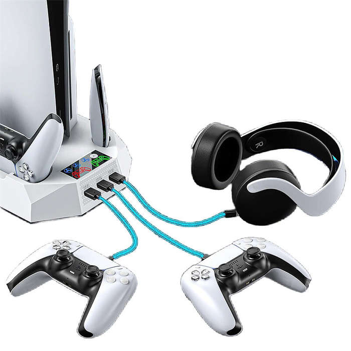 White - for PS5 Slim Host Heat Disspation Stand Cooling Station with Dual PS5 Controller Charging St