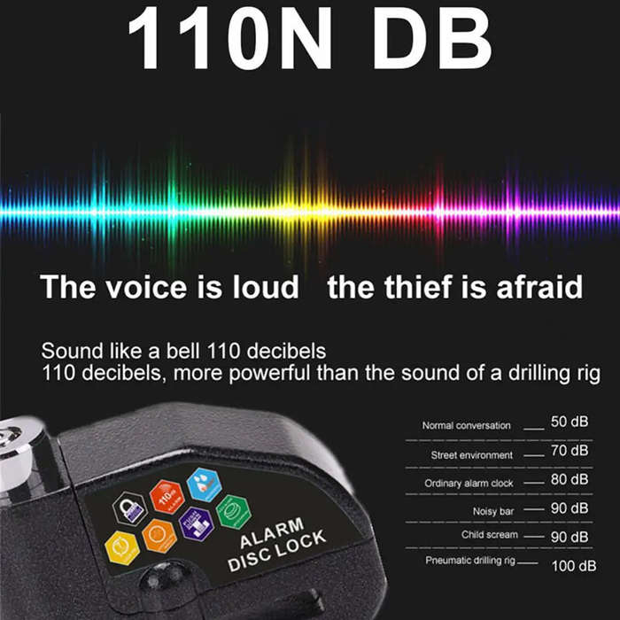 Red - ROBESBON Bicycle Disc Brake Lock 110dB Loud Alarm Anti-thief Protection Aluminum Alloy Waterpr