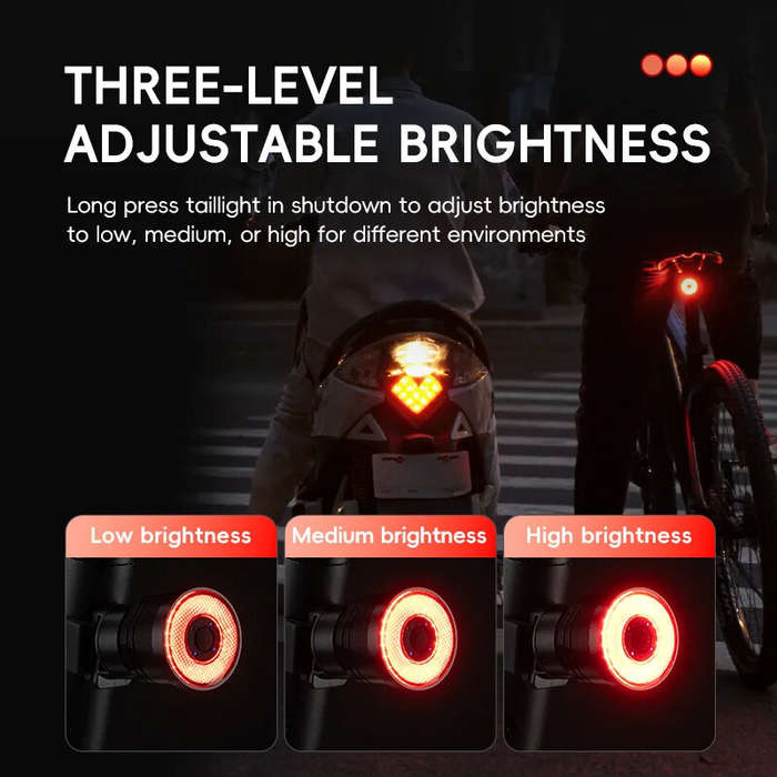 Black - ROCKBROS R3 Smart Brake Sensing Bike Taillight 4 Lighting Modes IPX6 Waterproof Type-C Recha