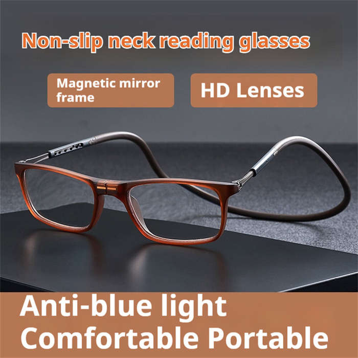 +300 - Folding Portable Hang Neck Magnetic Reading Glasses Lightweight Anti-blue Light HD Eye Protec