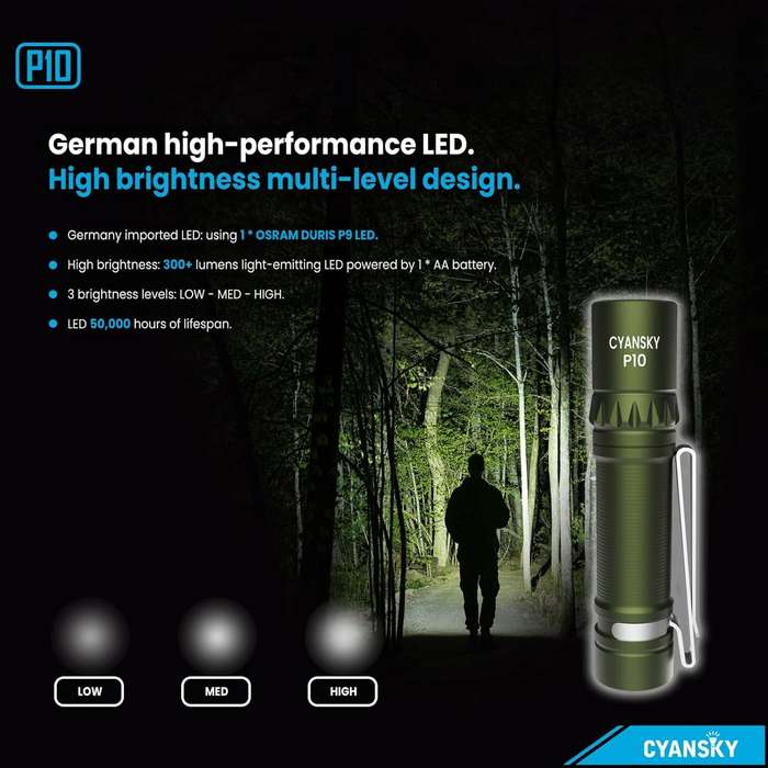 Black - CYANSKY P10 Portable AA Battery LED EDC Flashlight High-Power Infrared Tactical Torch LED Sp