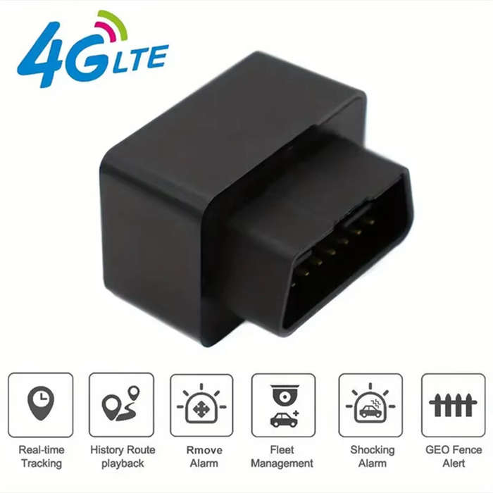 Black - GPS 4G Locator Vehicle Tracker High Accuracy Real-Time Tracking Plug-and-Play OBD Locator Mu