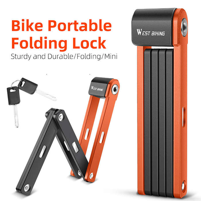 Black+Orange - WEST BIKING Bike Portable Folding Lock C-level Anti-theft Waterproof Dustproof Univer