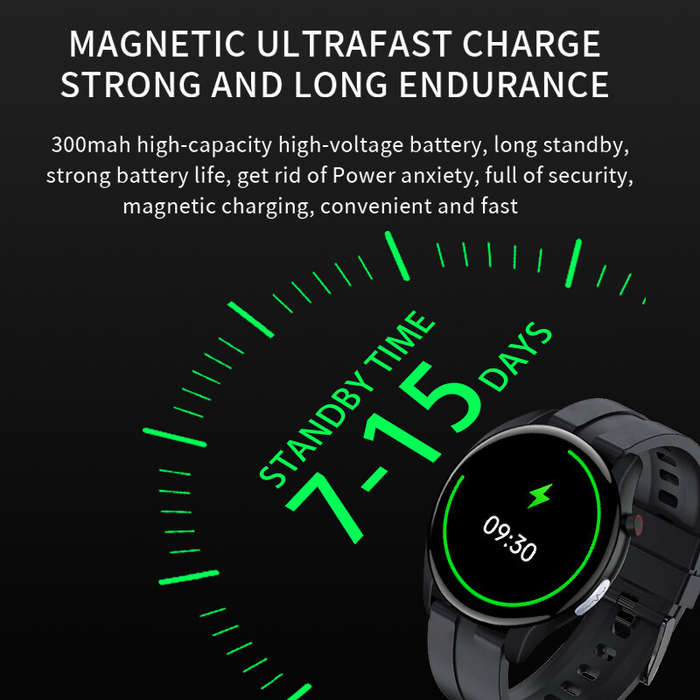 Black - H5 1.28-inch HD Screen ECG Non-invasive Blood Glucose Measurement bluetooth Call Heart Rate