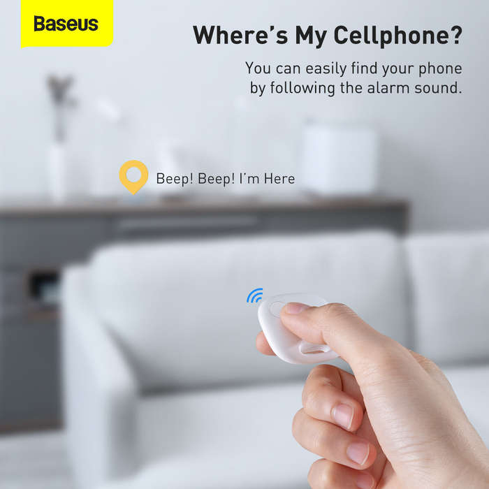 White - Baseus T2 Pro 365 Days Battery Life 2-Way Reminder Anti-lost Alarm Smart Tag Wireless Blueto