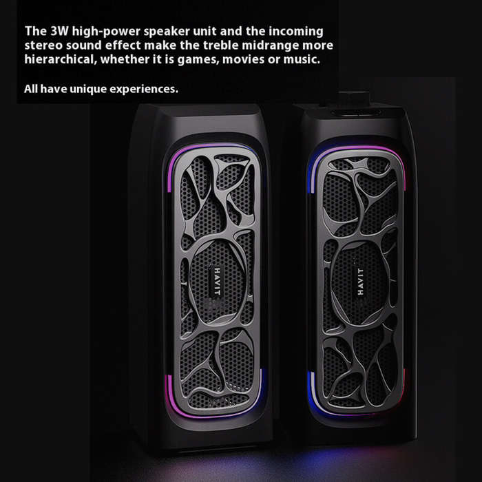 Electroplating Black - Havit M21 Wired Speaker Desktop Computer Soundbar Dual 66mm Speakers 360 Surr