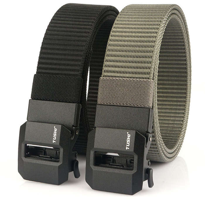 Black - TUSHI 120cm Length Luxury Metal Tactical Belts Automatic Buckle Nylon Quick Dry Sports Belts