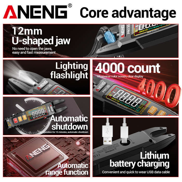 Black - ANENG PN130 Digital Clamp Meter 4000 Counts AC DC Current Voltage Tester Auto Range VA Color