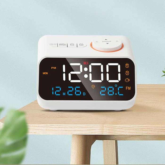 Black - AGSIVO FM Radio Digital Alarm Clock with Dual Alarm / Snooze / Temperature Display / Date Di