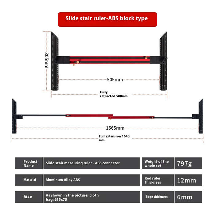 Red - Stair Tread Template Tool Stair Tread Gauge Adjustable Measuring Tool for Stair Measurement To