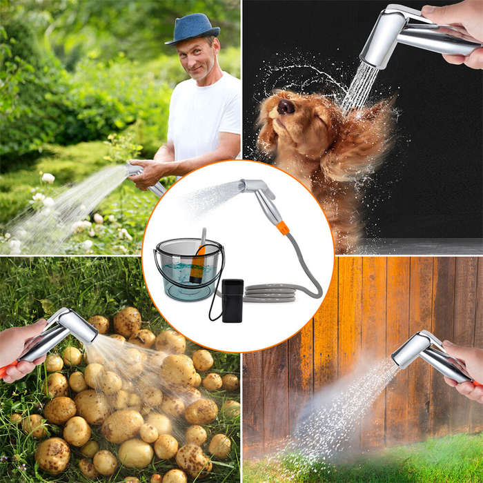 Silver - IPRee Car Washer Car Washing Portable Electric Shower Rechargeable Bathing Pump For Outdoor