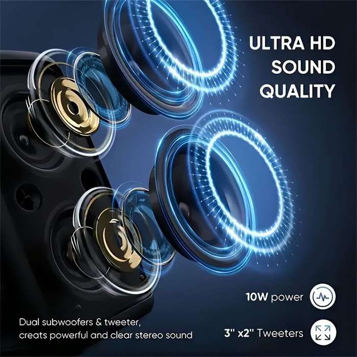 Black - HY-3317 Portable bluetooth Speaker Wireless Speakers RGB Light Dual Subwoofers Tweeter Suppo