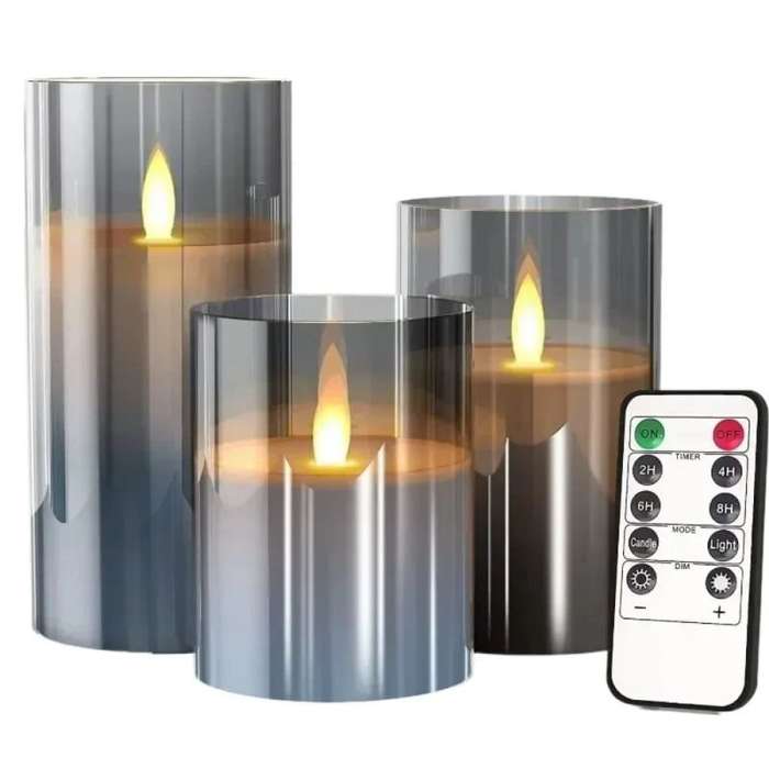 Brown - 3Pack LED Battery Operated Decorative Light Remote Control Flameless Candles for Bedroom and