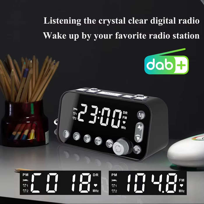 Black - MD-A1 Wireless bluetooth Speaker FM Radio Small Mini Alarm Clock with LED Digital Display Du