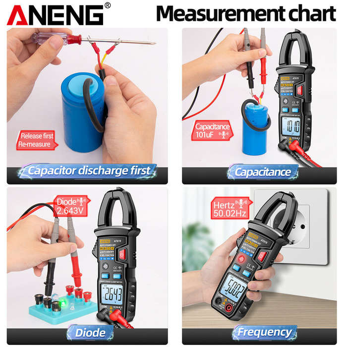 Black - ANENG AT619 Digital Voice Broadcast Multimeter Clamp Professional AC/DC Clamp Meter Ammeter