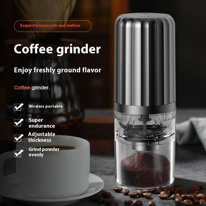 Grey - Cordless Electric Coffee Grinder Portable Household Small Grinding Machine USB Rechargeable A
