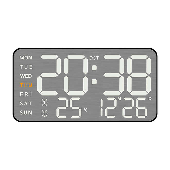 #A - Electronic Wall Clock Temperature Humidity Display Metal Brushed Multifunctional Wall Clock Dig