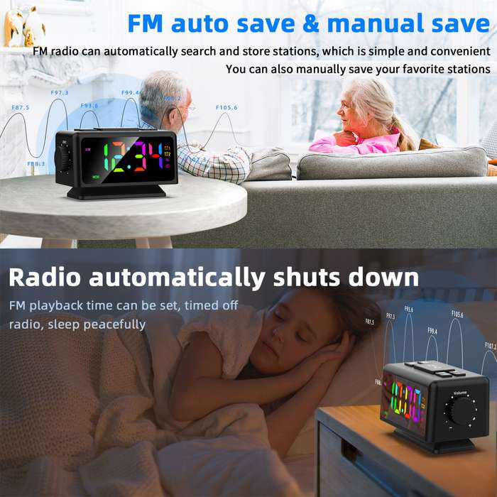 White - AGSIVO RGB Digital Alarm Clock FM Radio Dual Alarm Clock with Snooze / Dynamic RGB Display /