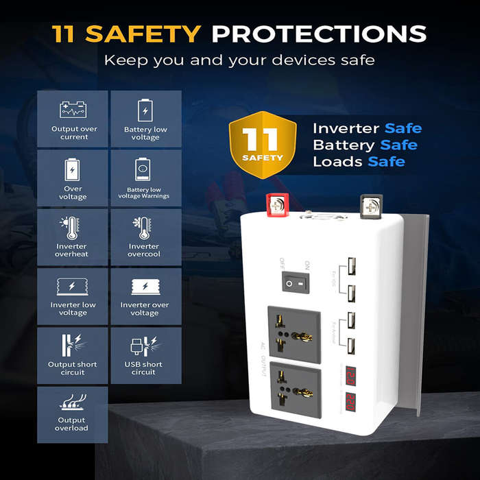 12V to 220V Inverter 4000W Car Power Converter Solar LCD Dual Display 4 USB 4.2A Fast Charge with In