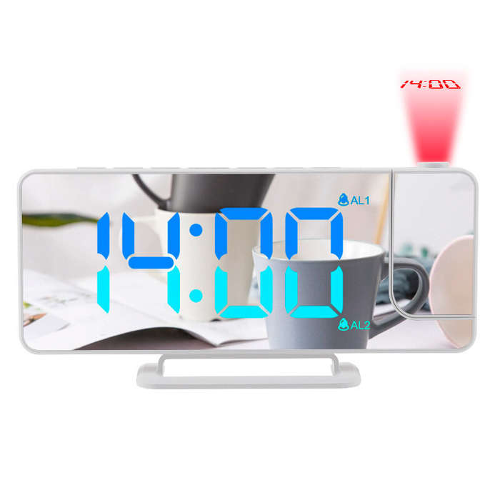 White - AGSIVO RGB Projection Digital Alarm Clock with Snooze / Mirror Surface / Adjustable Brightne
