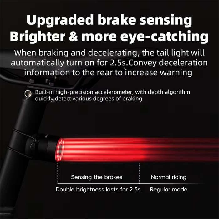 Black - ROCKBROS Q1 MAX RGB Bicycle Taillight Vibration Sensor Smart Brake Sensing USB Charging Ligh