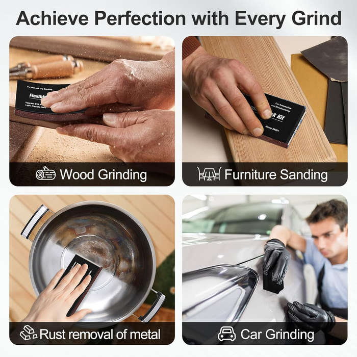 Black - 7pcs Sanding Block Kit EVA Foam Wet Dry Sandpaper for Woodworking Automotive Car Bodywork