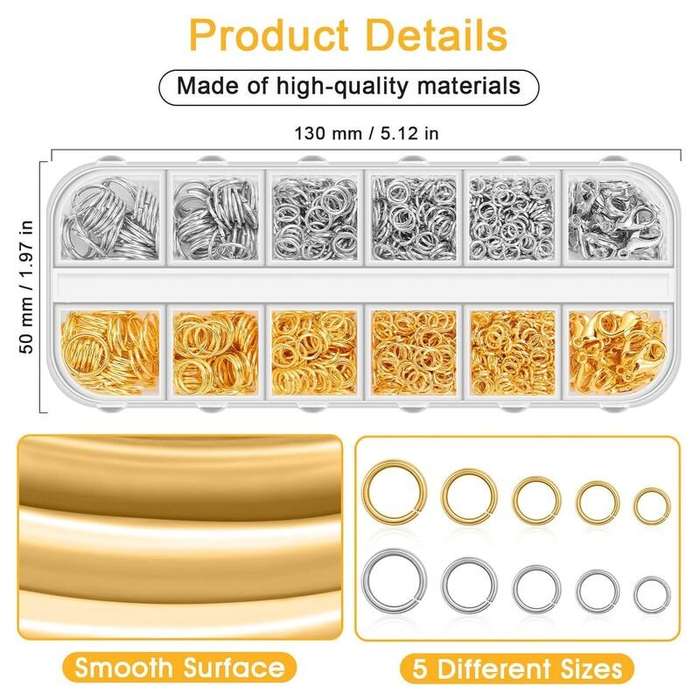 1 Set - Craft Supplies Kit for Jewelry Making Jump Rings and Clasps Assorted Sizes Gold Silver Relia