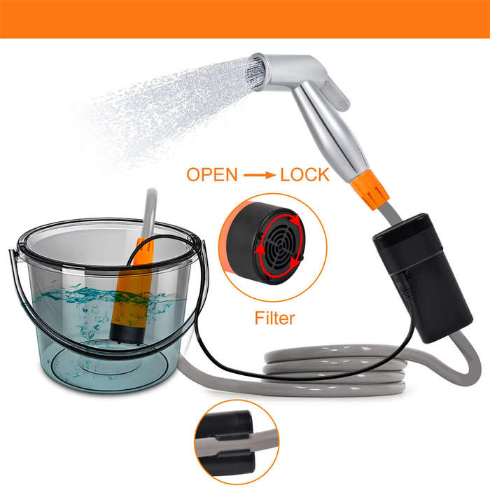 Silver - IPRee Car Washer Car Washing Portable Electric Shower Rechargeable Bathing Pump For Outdoor