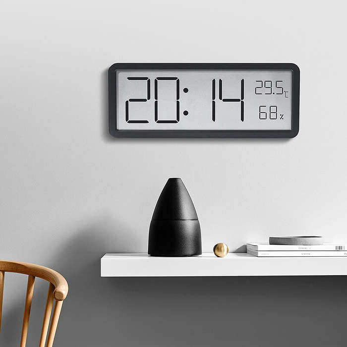 Black - LCD Screen Digital Wall Clock Time Temperature Humidity Time Display Electronic Clock Deskto