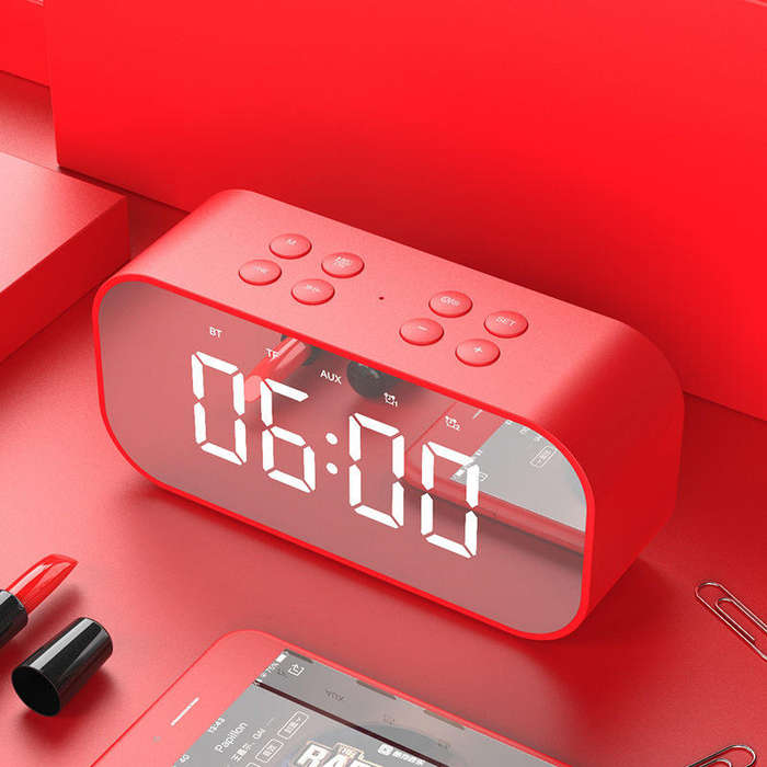 LEORY BT501 Wireless bluetooth 5.0 Speaker Dual Alarm Clock LED Display Stereo TF Card Mic Speaker