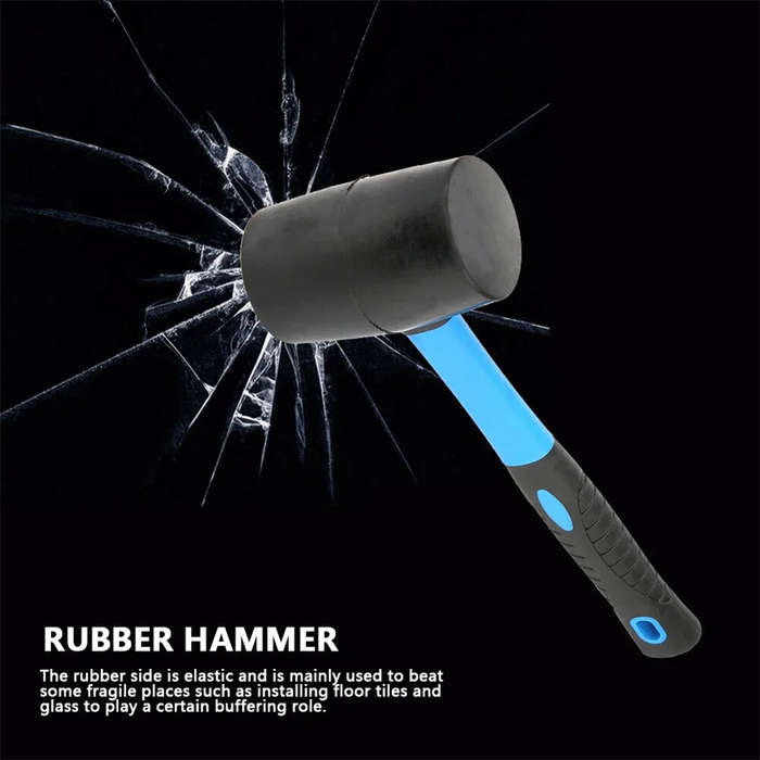 Blue - Rubber Mallet Hammer Dual Soft Head Surface Ergonomic Handle Lightweight Elastic Design Black