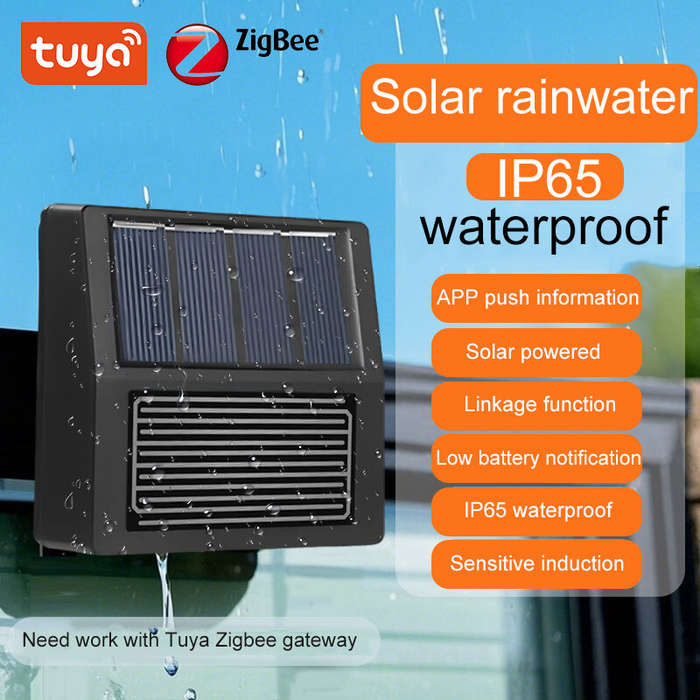 Black - Tuya Smart Zigbe Rain Sensor With Light Detector Solar Operated IP65 Outdoor Waterproof Rain
