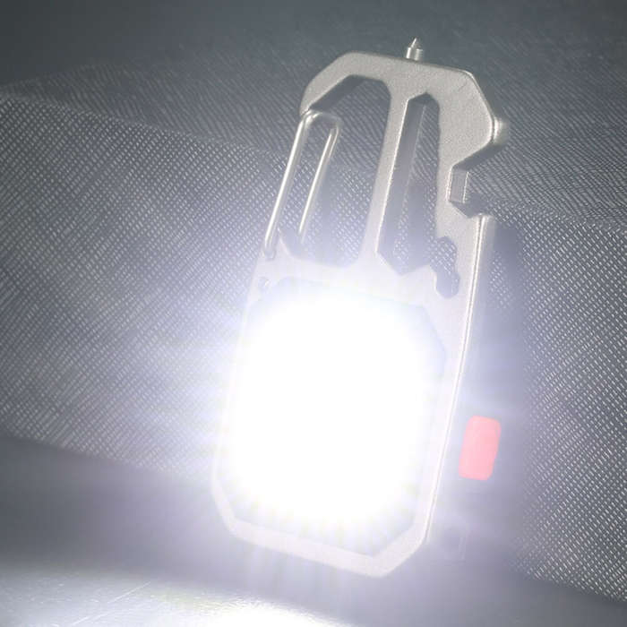 Grey - Mini COB LED Flashlight Keychain Lights Screwdriver Emergency Wrench Hammer Portable Key Ring